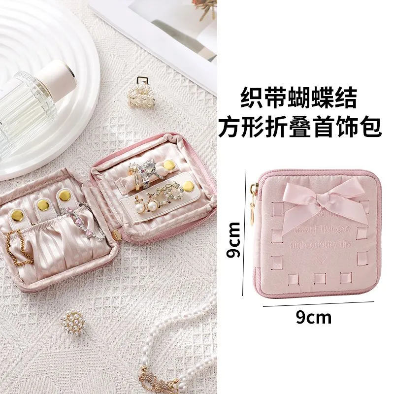 Ribbon Bow Square Foldable Jewelry Storage Pouch