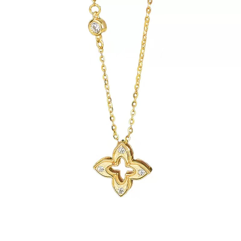 Hollow - out Diamond - studded Sakura Necklace