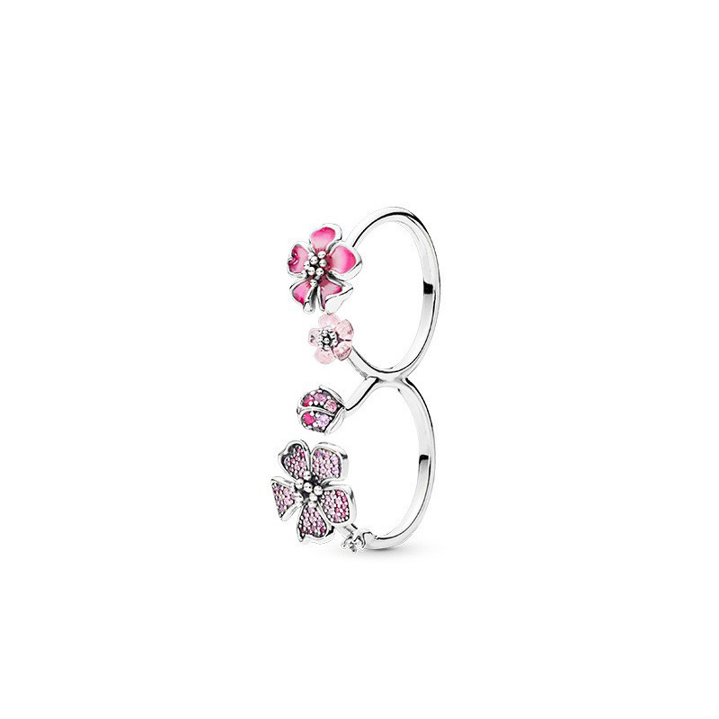 Romantic Peach Blossom Double Finger- 【 Ring 】| 925 silver