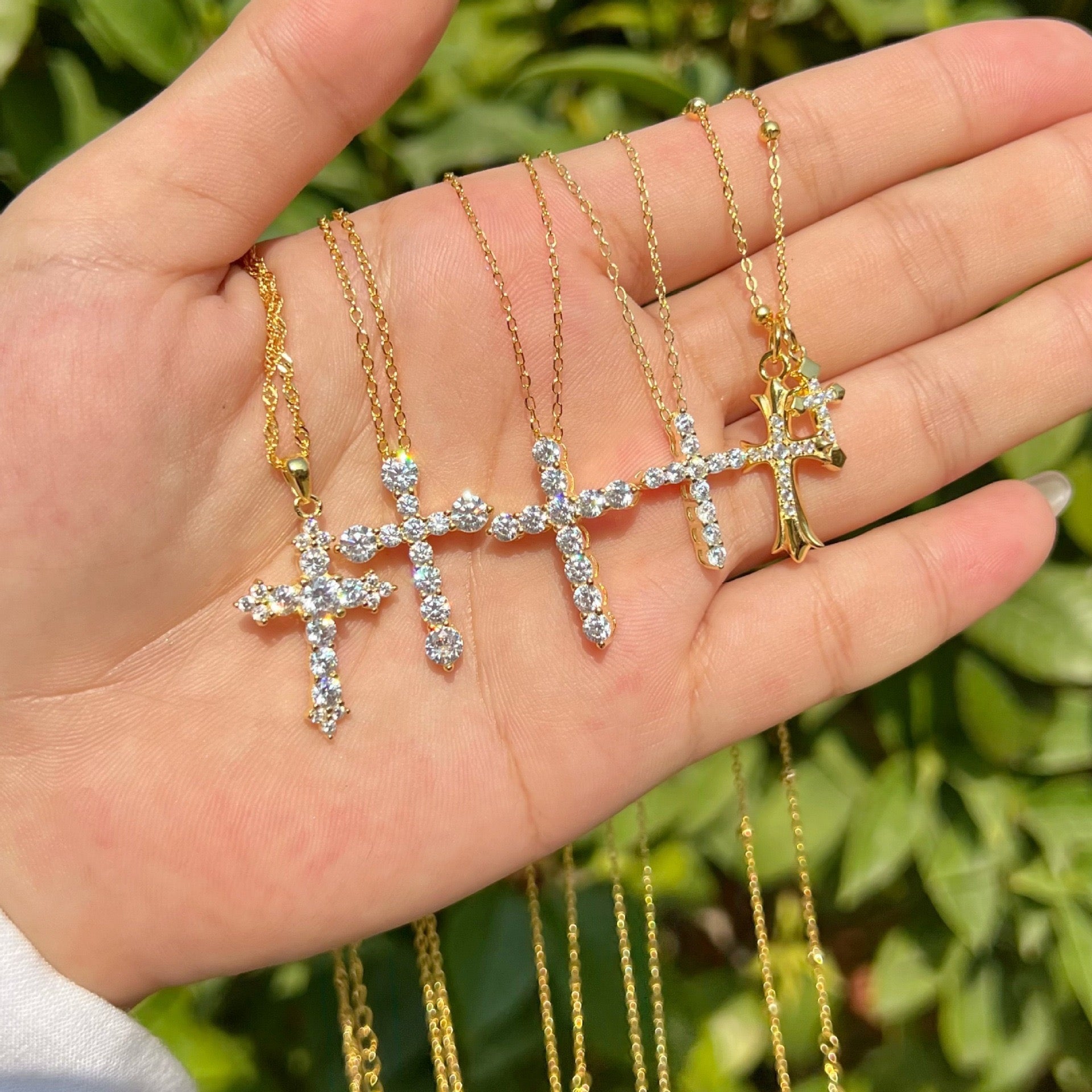 S925 sterling silver gold cross necklace