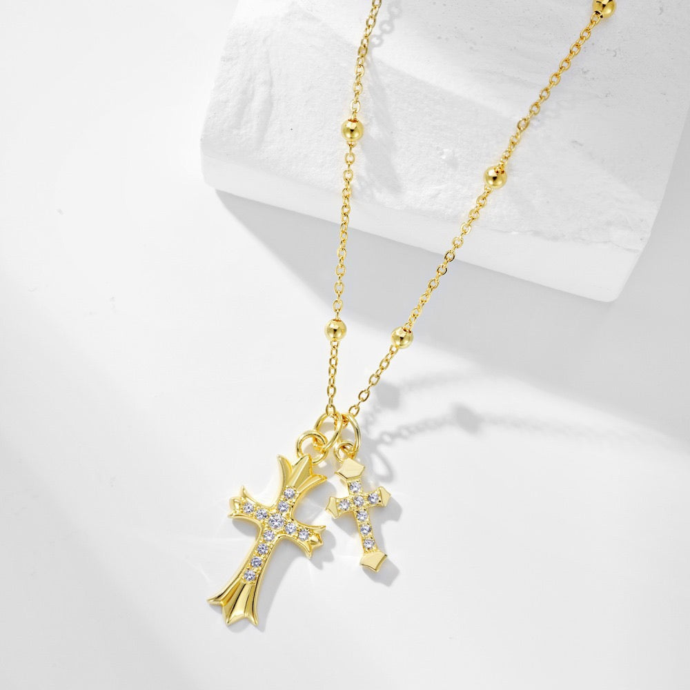 S925 sterling silver gold cross necklace