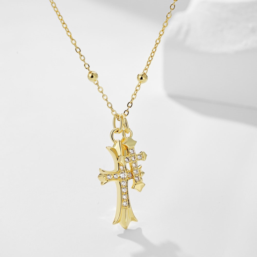 S925 sterling silver gold cross necklace