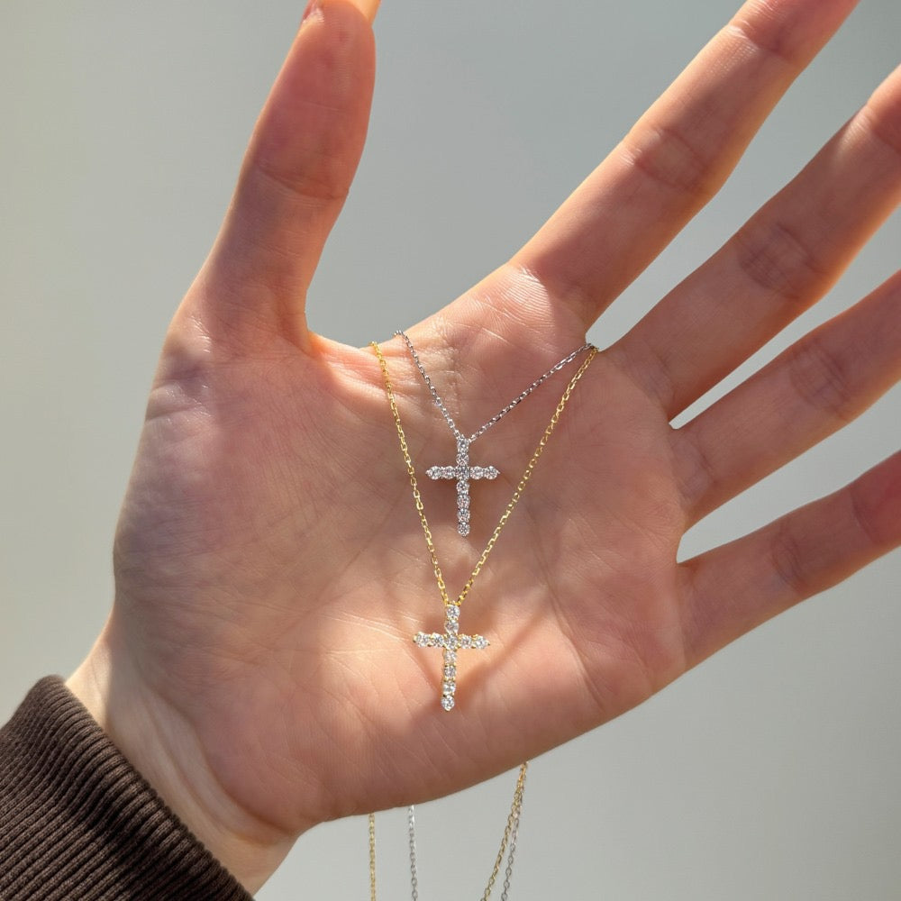 S925 sterling silver gold cross necklace