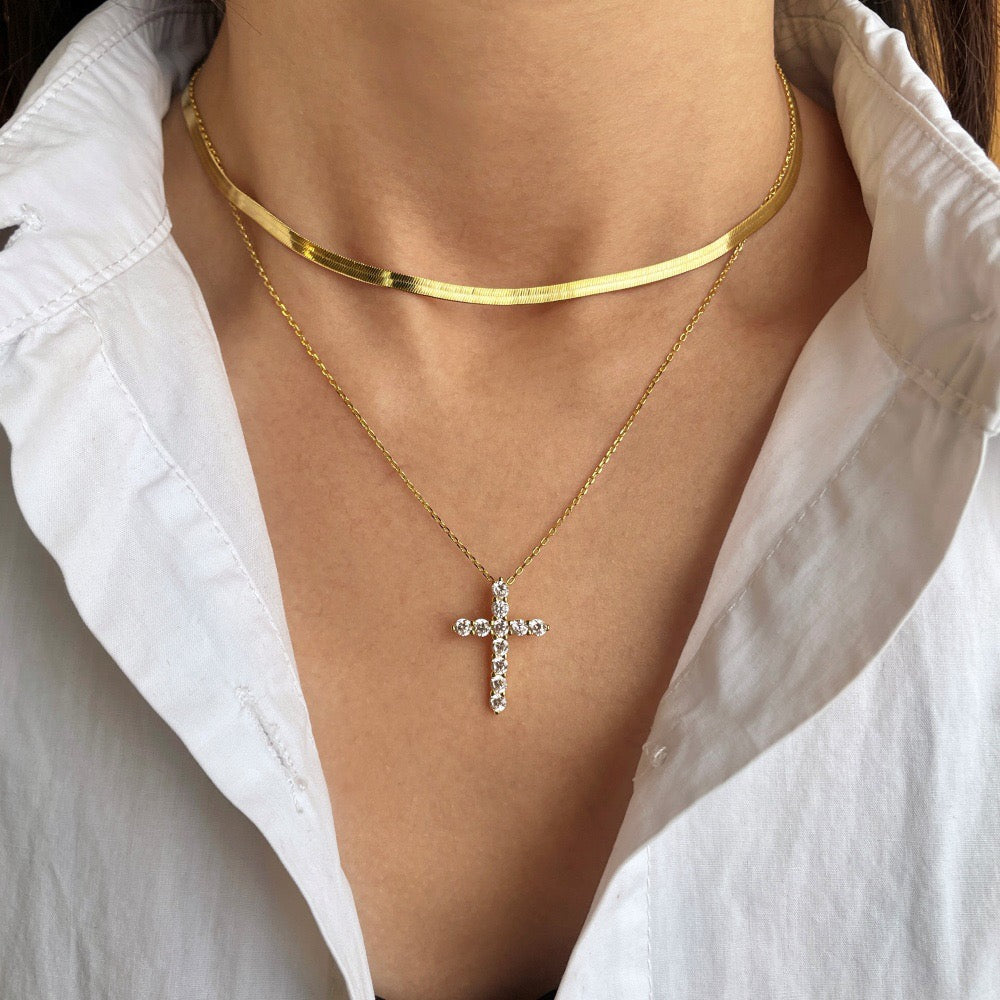 S925 sterling silver gold cross necklace