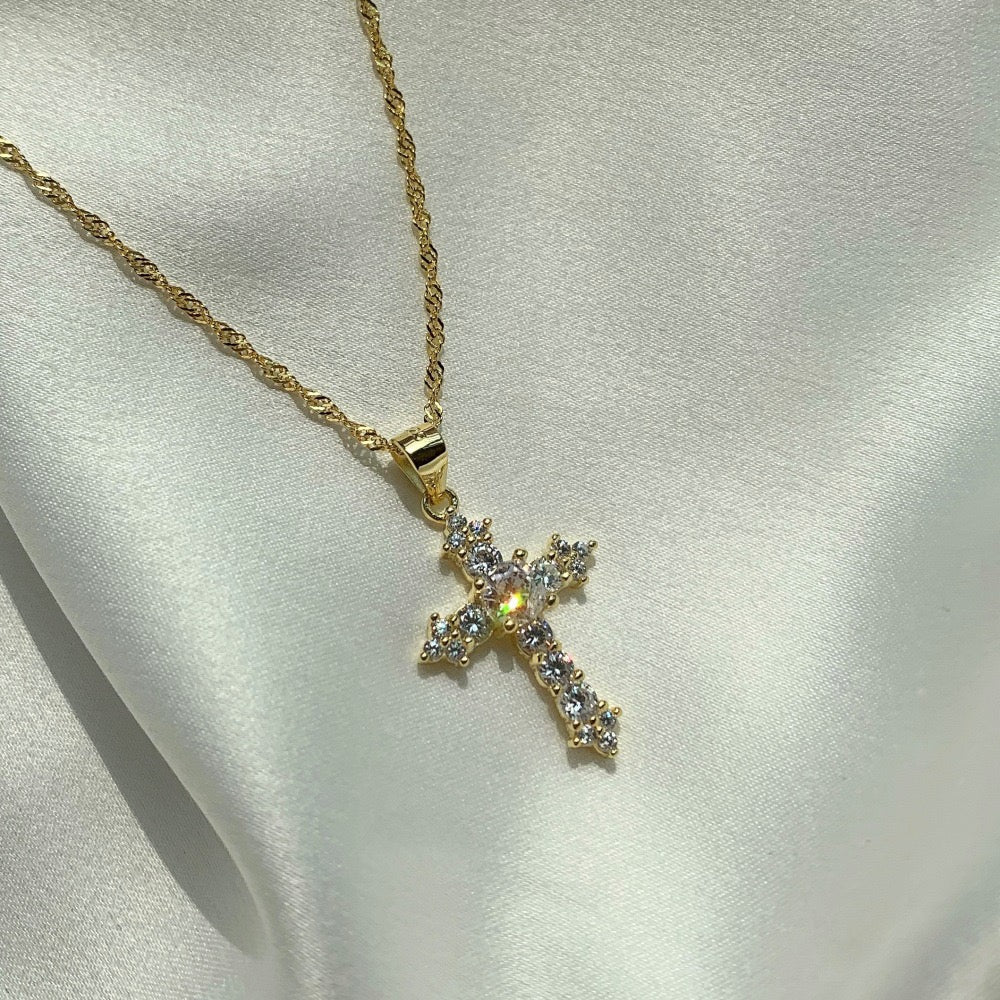S925 sterling silver gold cross necklace