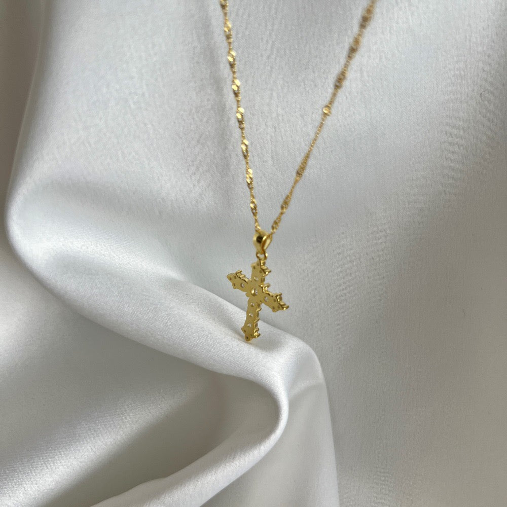 S925 sterling silver gold cross necklace
