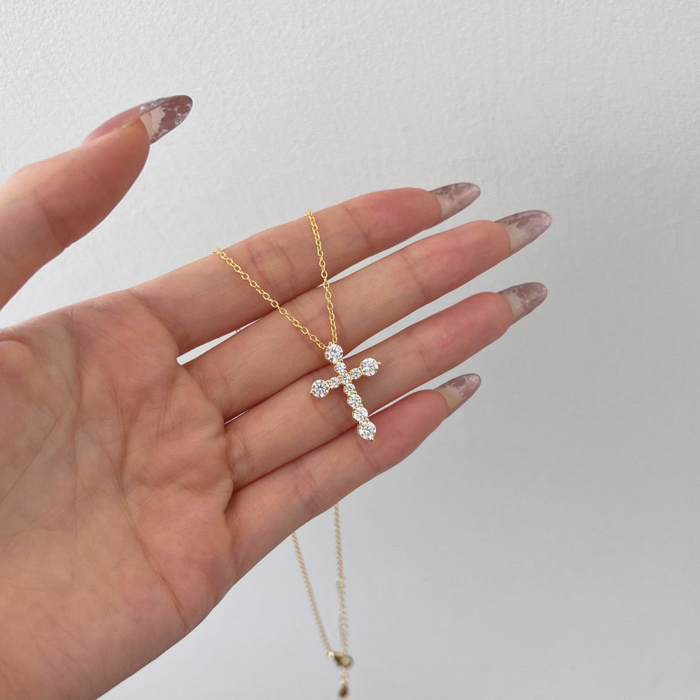 S925 sterling silver gold cross necklace
