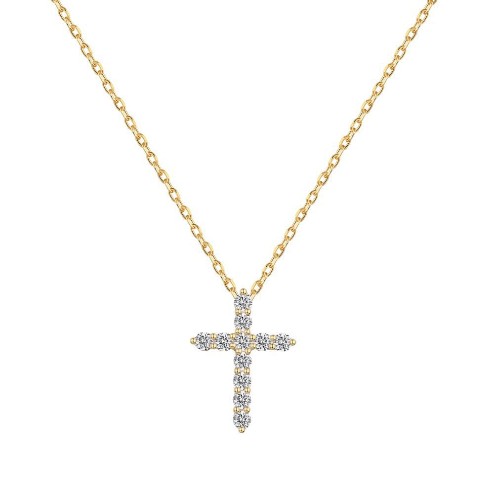 S925 sterling silver gold cross necklace