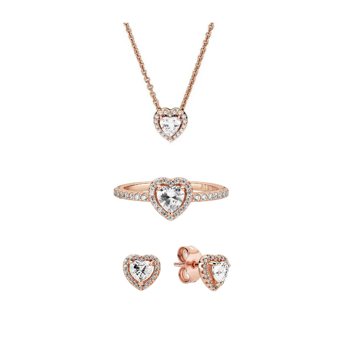 S925 Sterling Silver Elevated & Sparkling Heart collection-Necklace / Ring / Earrings / Set