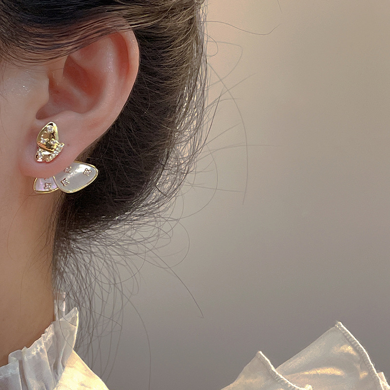 18K Gold Water Drop Bow Zircon Earrings