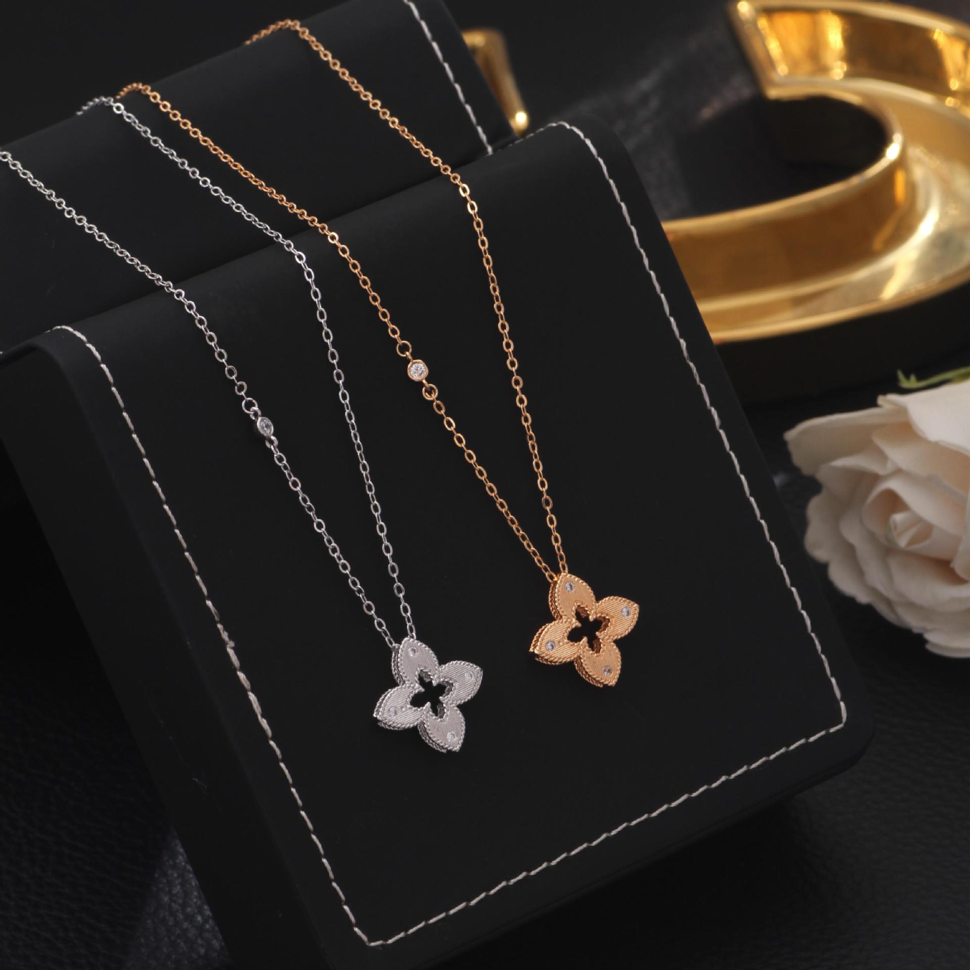 Hollow - out Diamond - studded Sakura Necklace