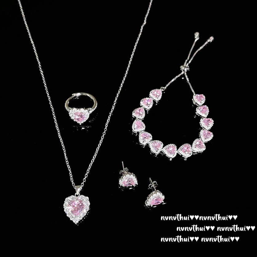Sweetheart Peach Pink Heart Gemstone-Bracelet / Necklace / Ring / Earrings