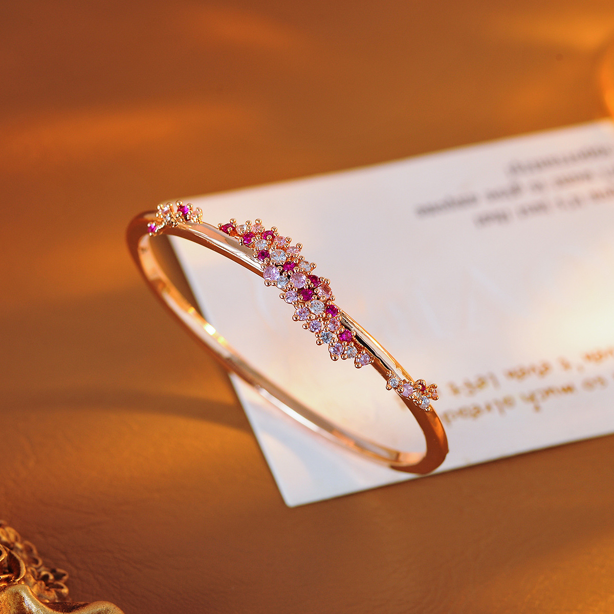 Peach Pink Diamond Flower Wrapped Zircon Bracelet