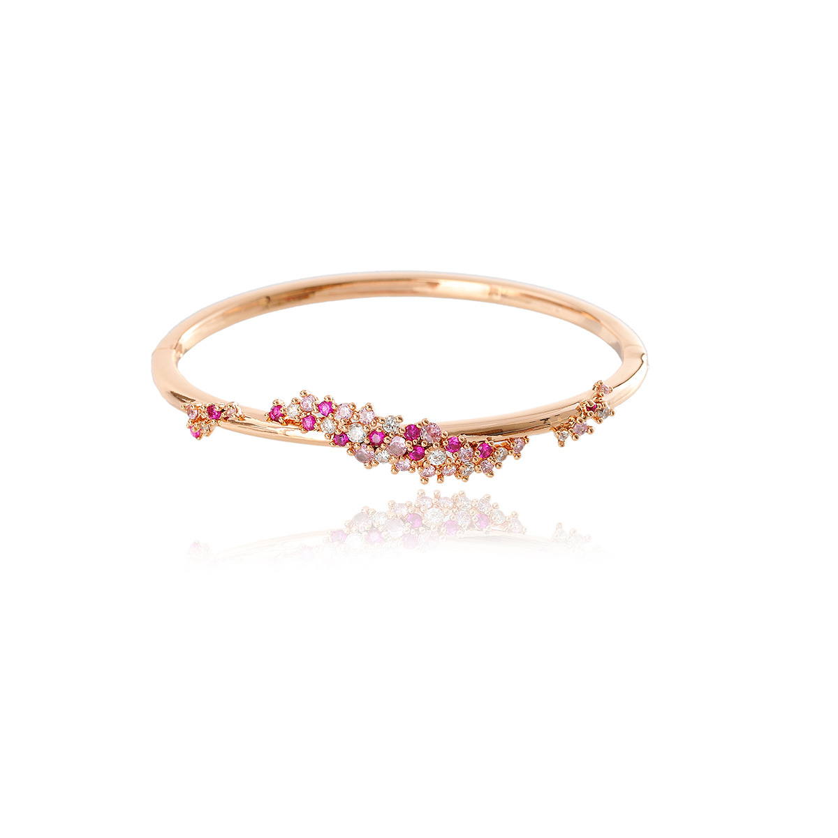Peach Pink Diamond Flower Wrapped Zircon Bracelet