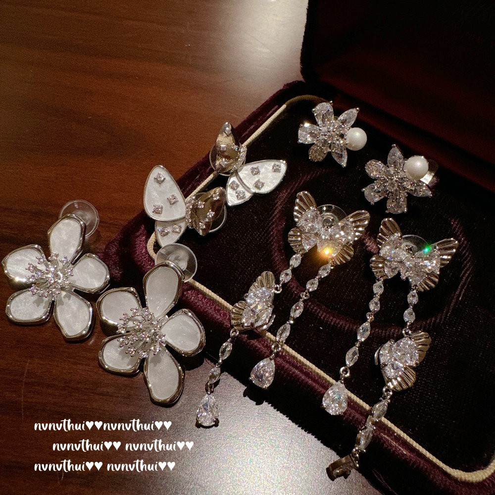 18K Gold Water Drop Butterfly Zircon Earrings