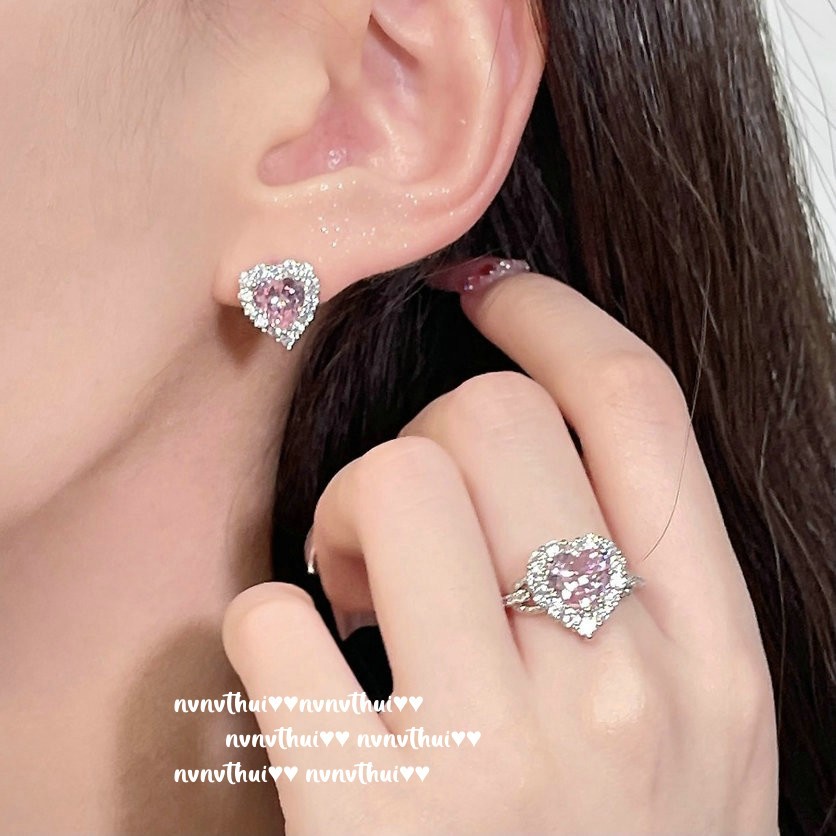 Sweetheart Peach Pink Heart Gemstone-Bracelet / Necklace / Ring / Earrings