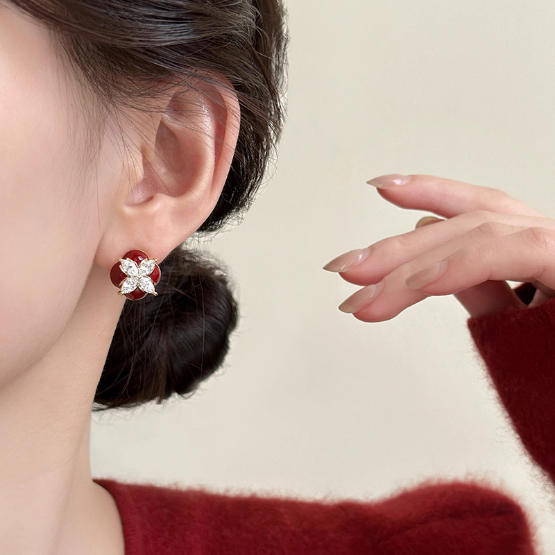  Vintage Red Sakura Earrings 
