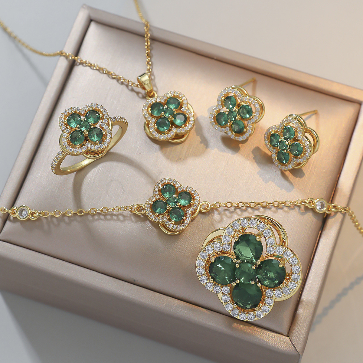 Rotating Sakura Earrings & Brooch & Ring & Necklace