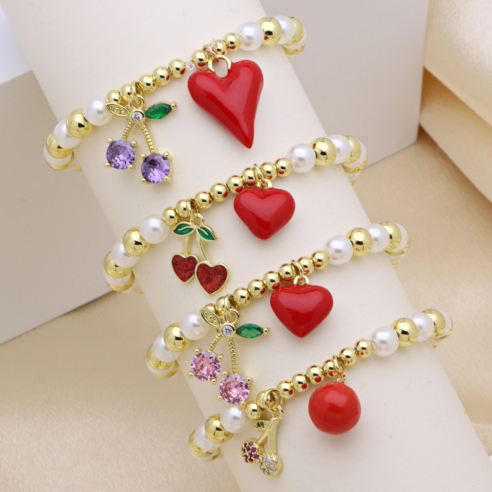 Heart Bead Charm Bracelet