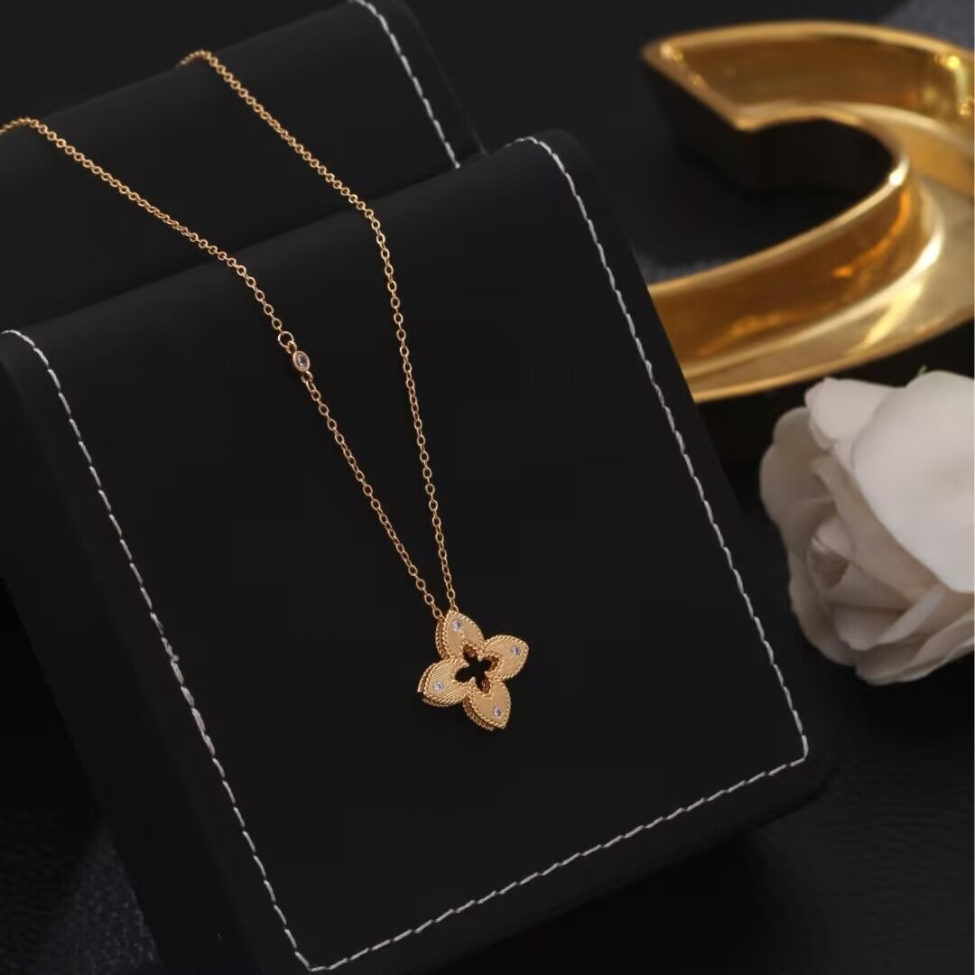 Hollow - out Diamond - studded Sakura Necklace