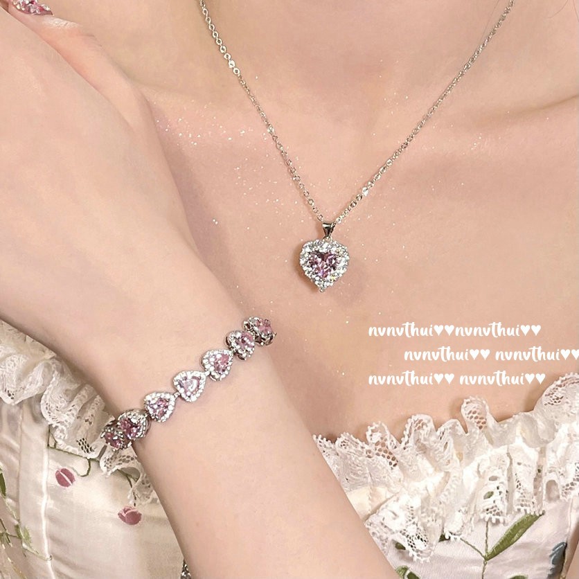 Sweetheart Peach Pink Heart Gemstone-Bracelet / Necklace / Ring / Earrings