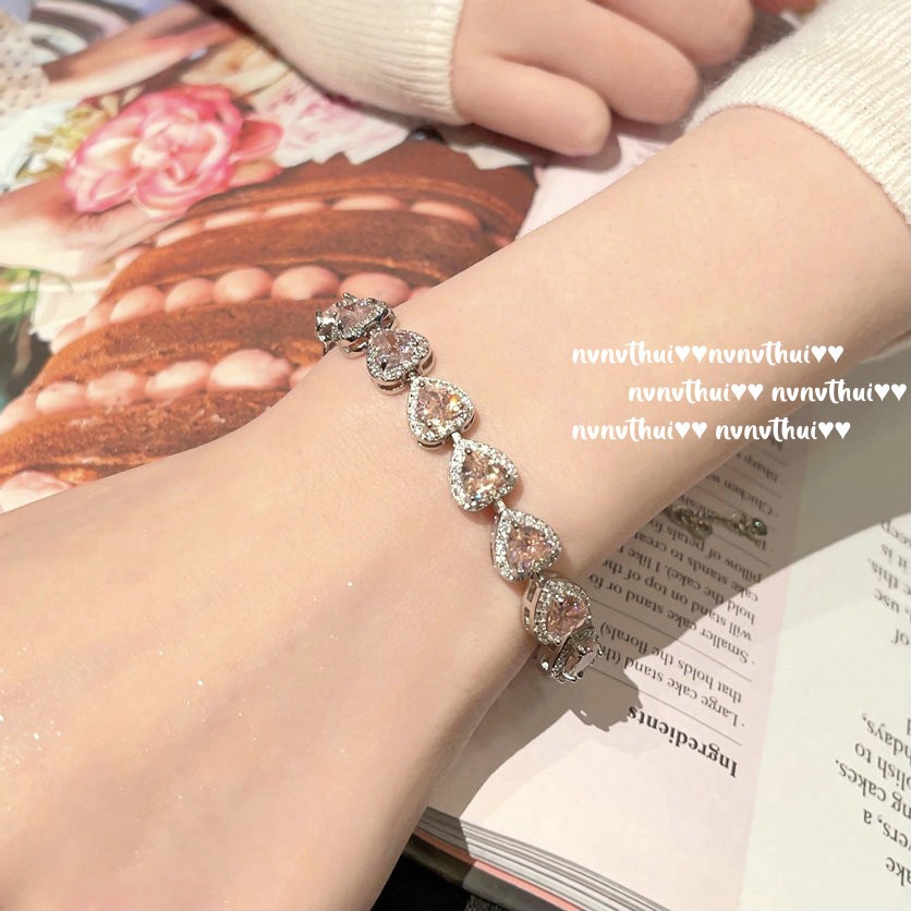 Sweetheart Peach Pink Heart Gemstone-Bracelet / Necklace / Ring / Earrings