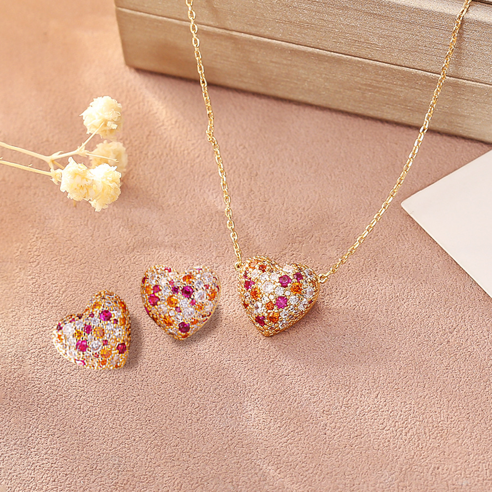 Heart-Shaped Colored Necklace / Earrings