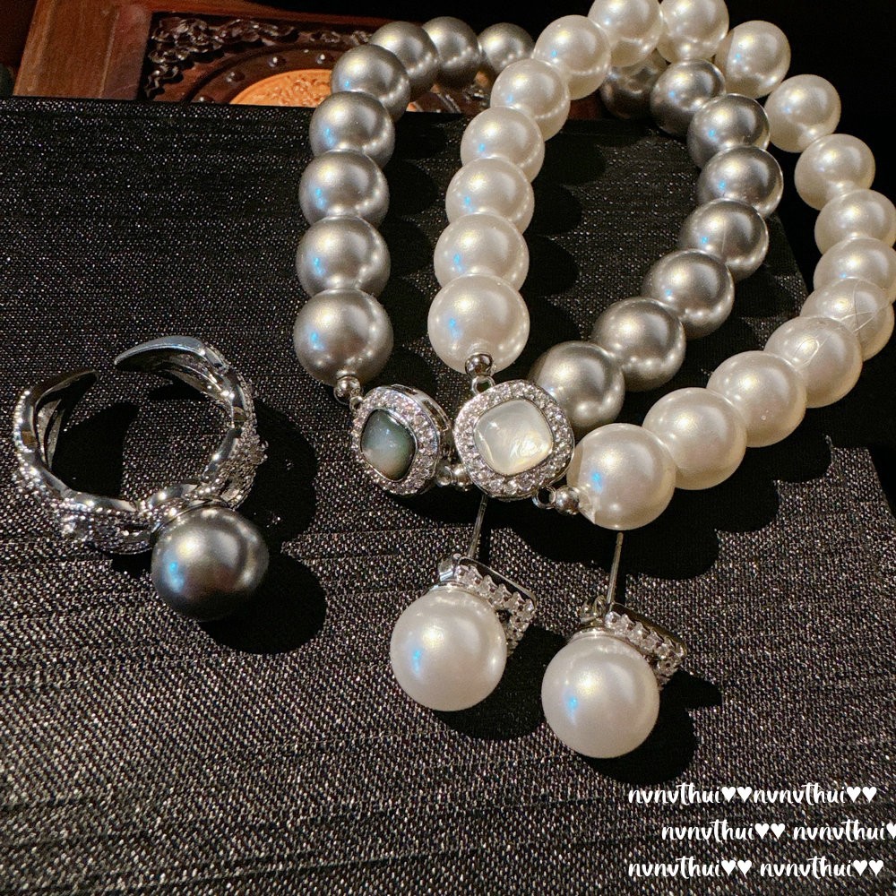 Mother-of-Pearl Pearl-Bracelet/Ring/Earrings
