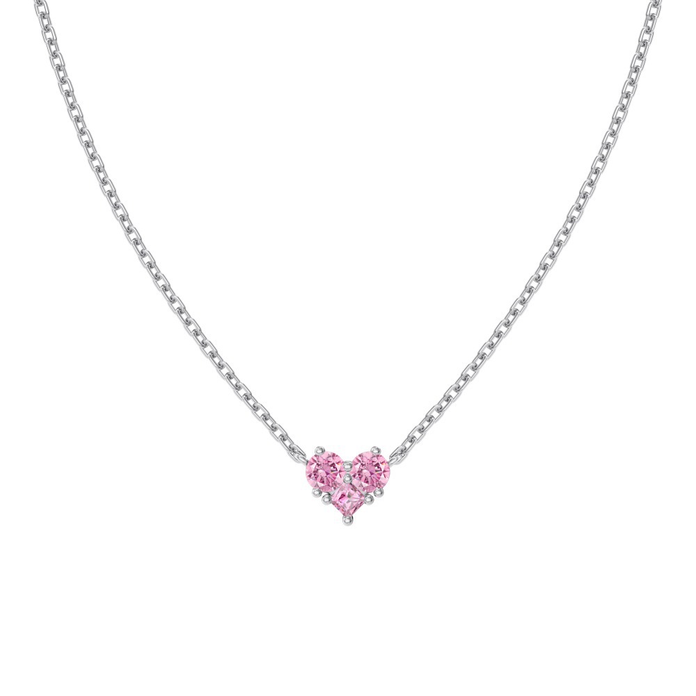 925Silver Sparkling Forest-Style Pink Heart Necklace