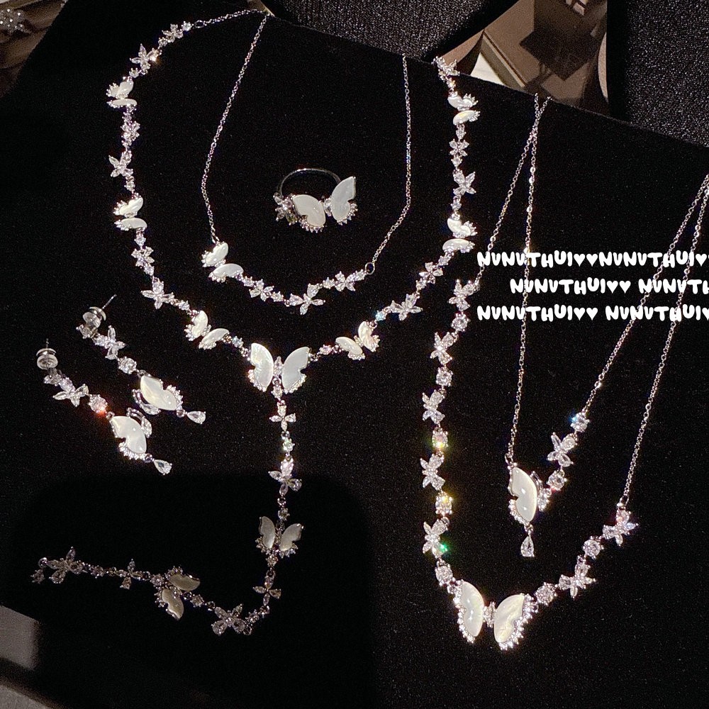 Vintage Butterfly Gem-Bracelet / Necklace / Ring / Earrings / Set