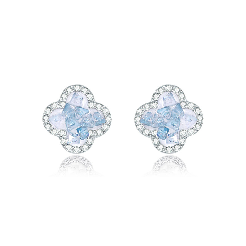 Fresh Blue Crystal Sakura Stud Earrings