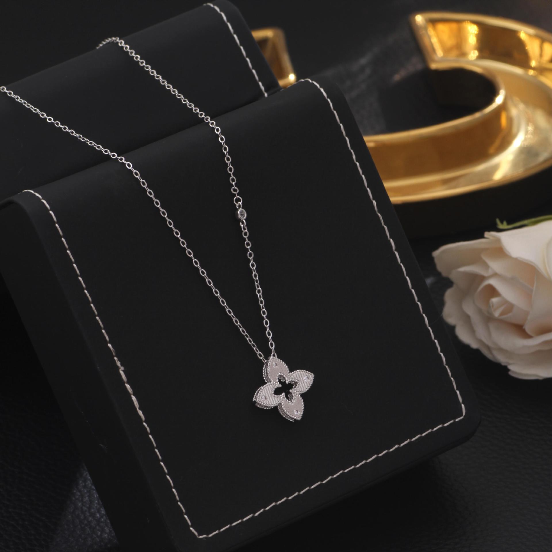 Hollow - out Diamond - studded Sakura Necklace