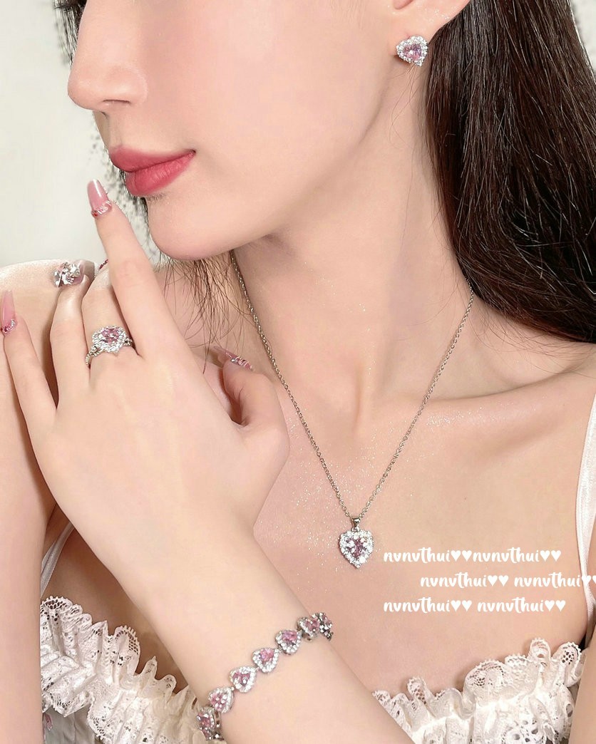 Sweetheart Peach Pink Heart Gemstone-Bracelet / Necklace / Ring / Earrings