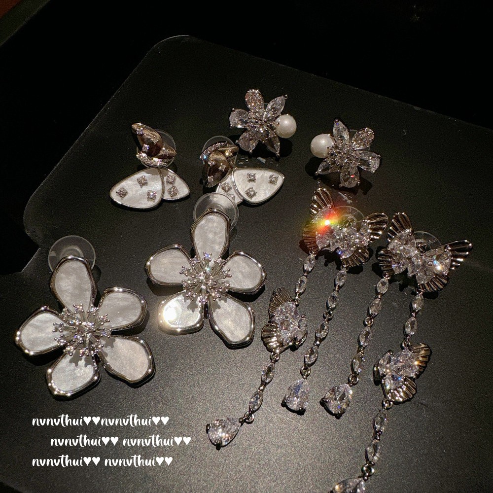 18K Gold Water Drop Butterfly Zircon Earrings