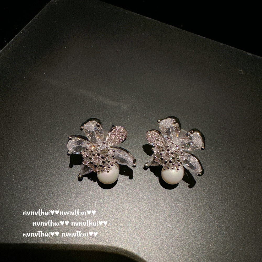 18K Gold Water Drop Butterfly Zircon Earrings
