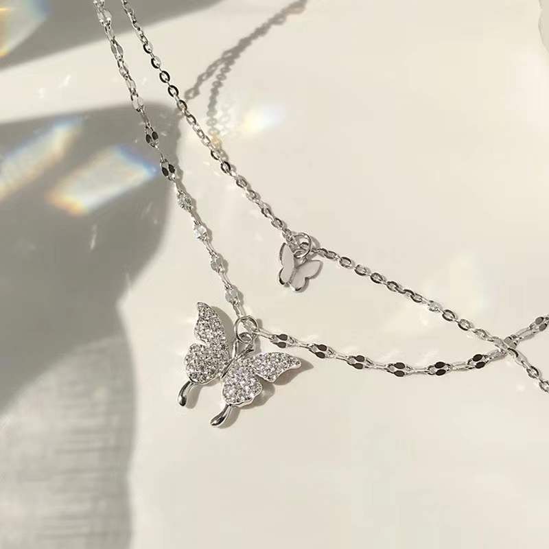 s925 Double Butterfly Pendant Stacked Necklace