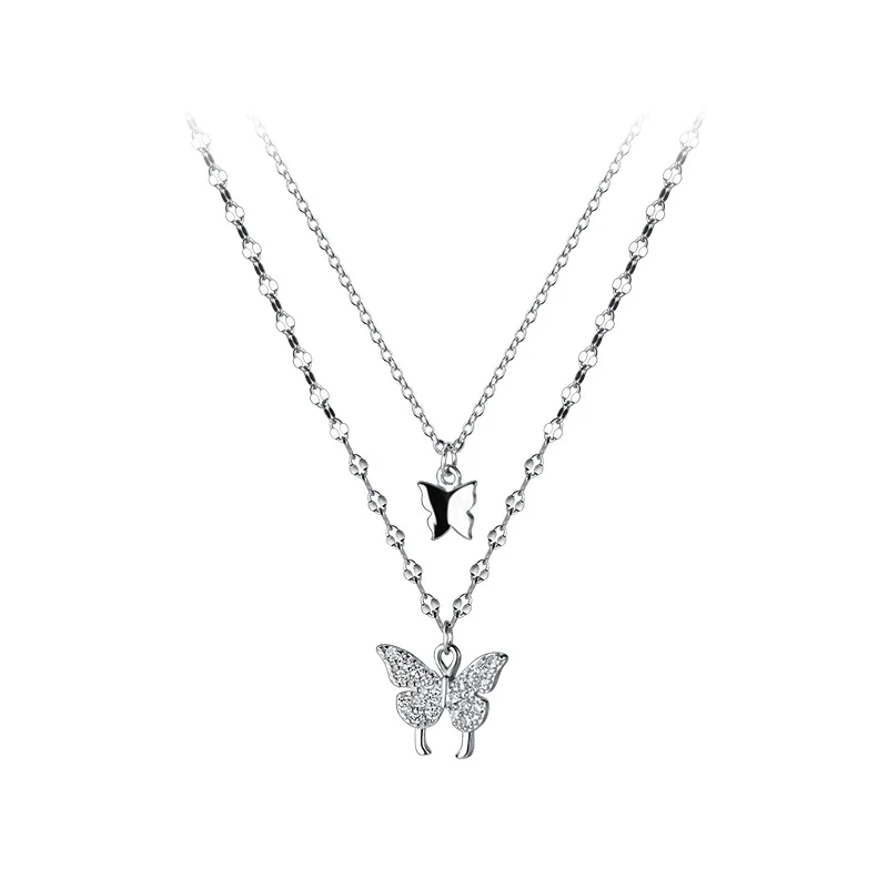 s925 Double Butterfly Pendant Stacked Necklace