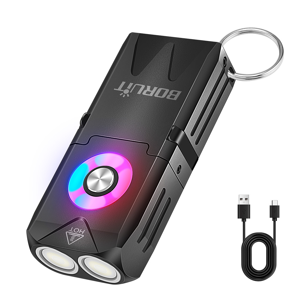BORUIT EV25 Keychain Flashlight, 650LM, USB-C, IP66 Waterproof
