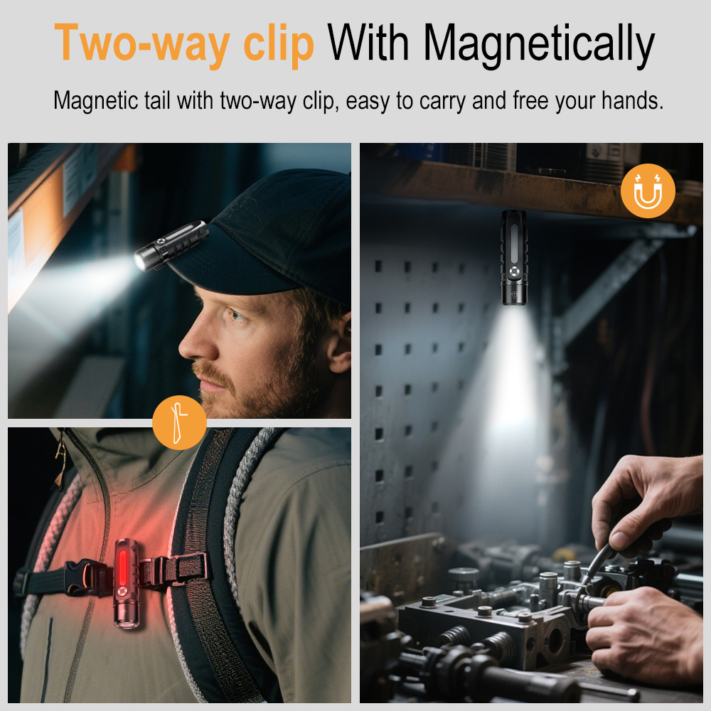 RJ28 Mini LED Flashlight with Multicolor Side Light, 410LM Brightness IP66 Waterproof