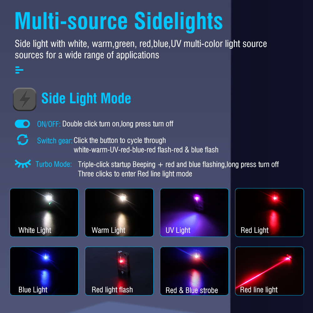 BORUiT V10L 1000LM Mini Keychain Flashlight with Red Laser Type-C Charging