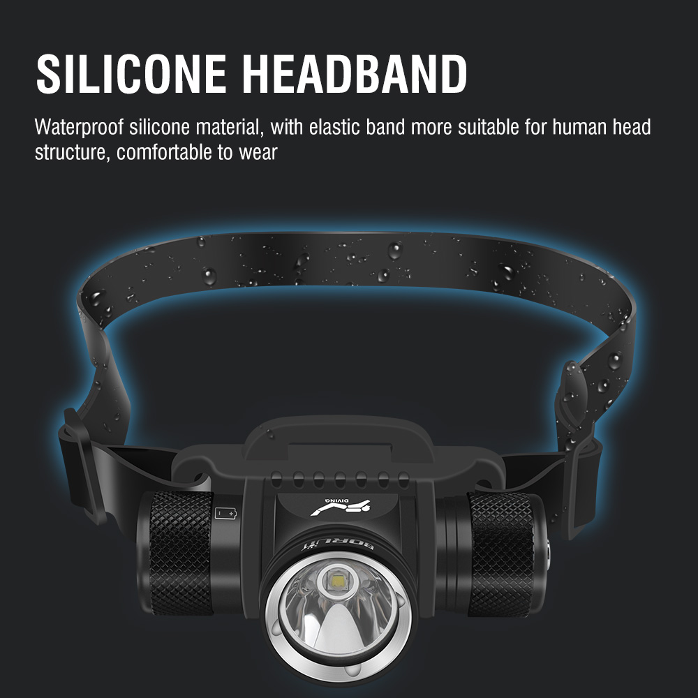 BORUiT HP900 LED Powerful Scuba Diving Headlamp Underwater 60M 21700 Battery Dive Head Torch