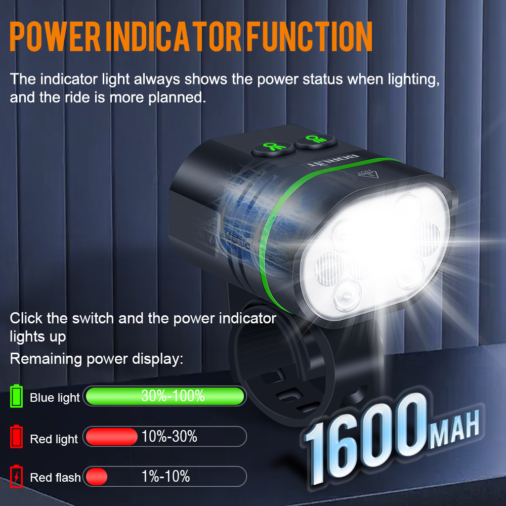 BORUiT L5 8-LED High-Brightness Bike Front Light Type-C IP67 Waterproof Bicycle Light