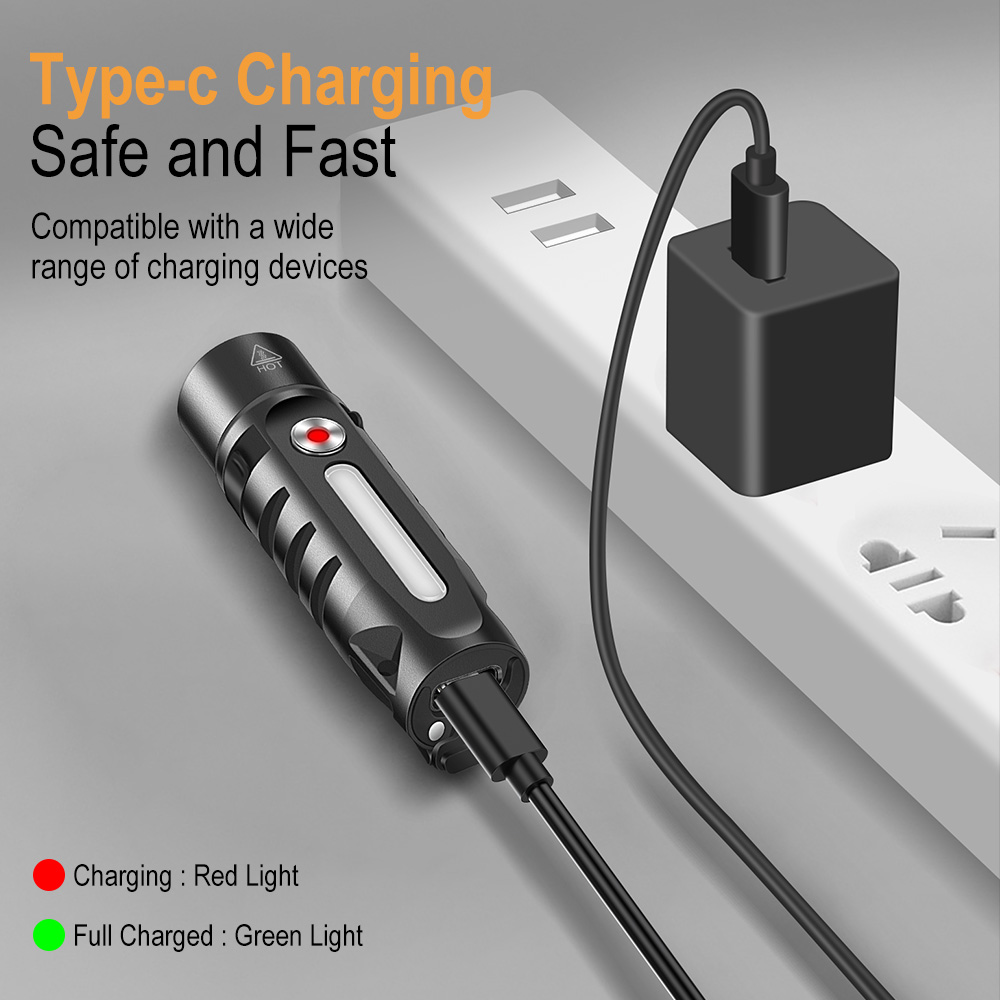 RJ28 Mini LED Flashlight with Multicolor Side Light, 410LM Brightness IP66 Waterproof