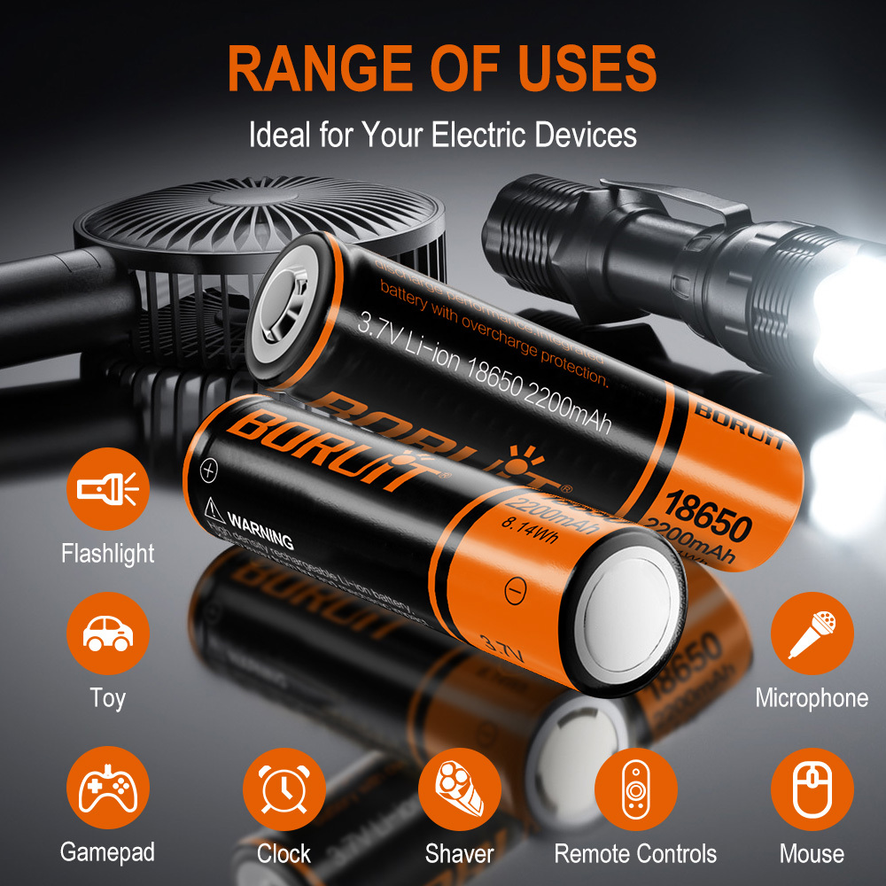 BORUiT High-Performance 18650 Lithium-Ion 2200mah Battery