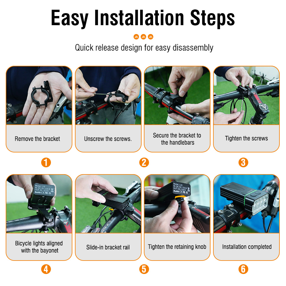 BORUiT L13 Super Bright Bike Front Light 900 LM Type-C Rechargeable Bicycle Lights