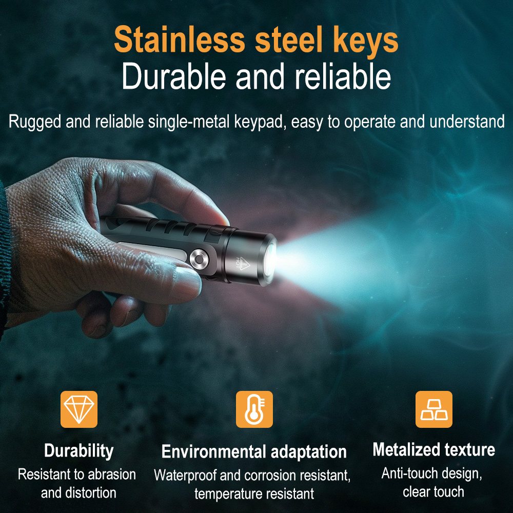 RJ28 Mini LED Flashlight with Multicolor Side Light, 410LM Brightness IP66 Waterproof