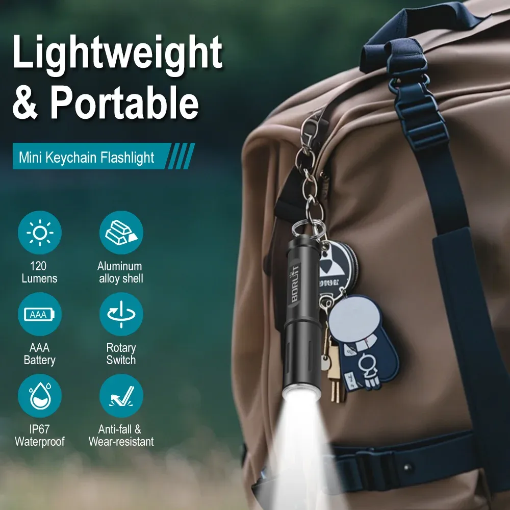BORUiT RJ11 Mini Keychain Tactical Flashlight Torch