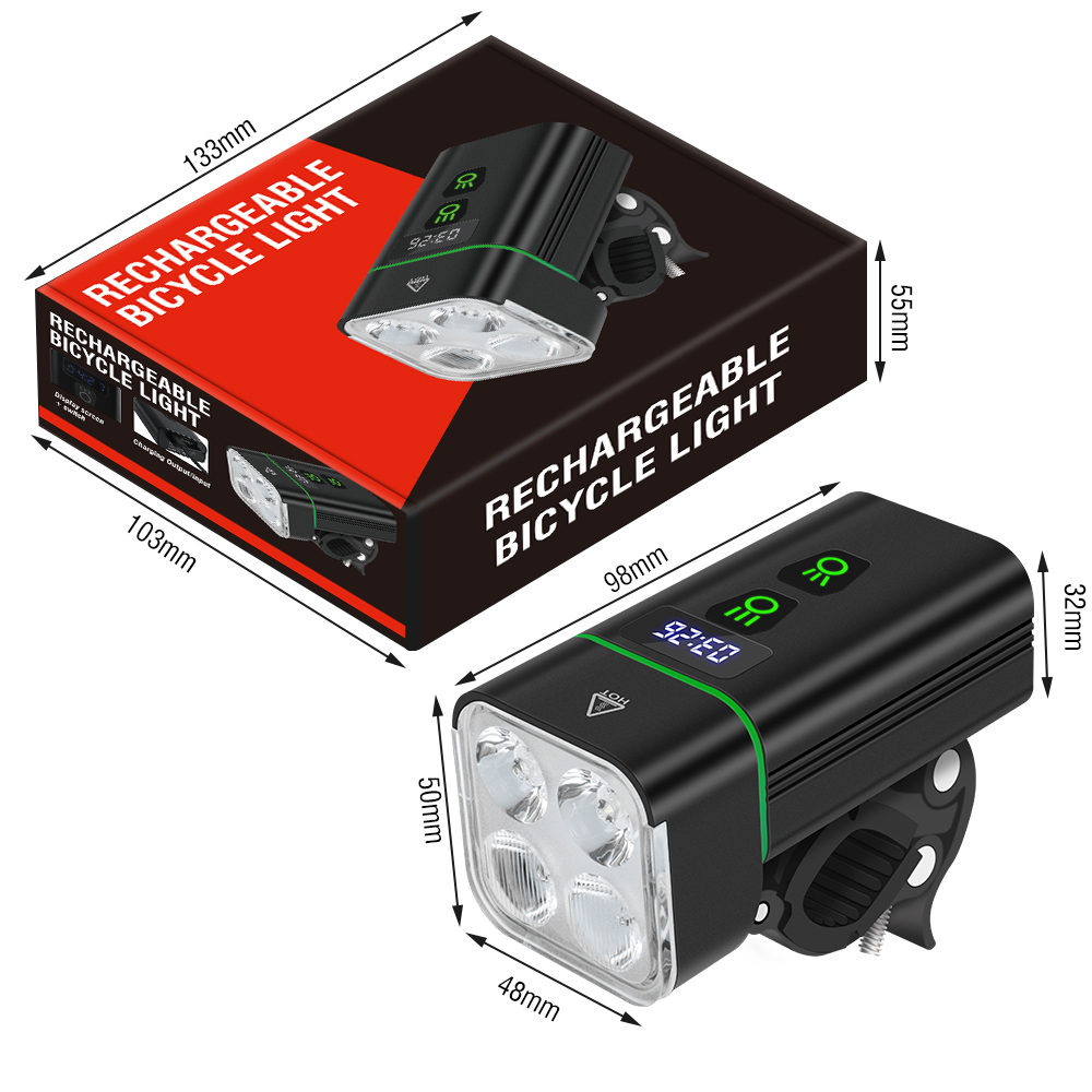 BORUiT L10 Super Bright Bike Front Light with T6 LEDs Type-C Rechargeable Bicycle Lights