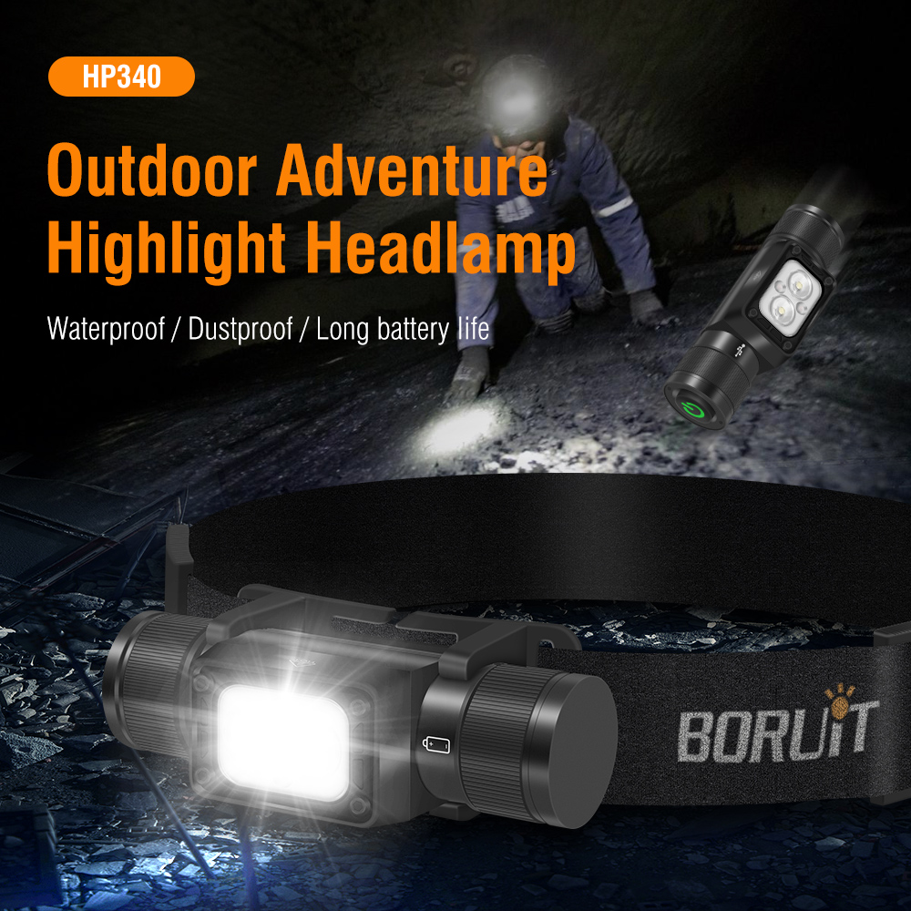 BORUiT HP340 Powerful LED Headlamp Type-C Rechargesble Headlight
