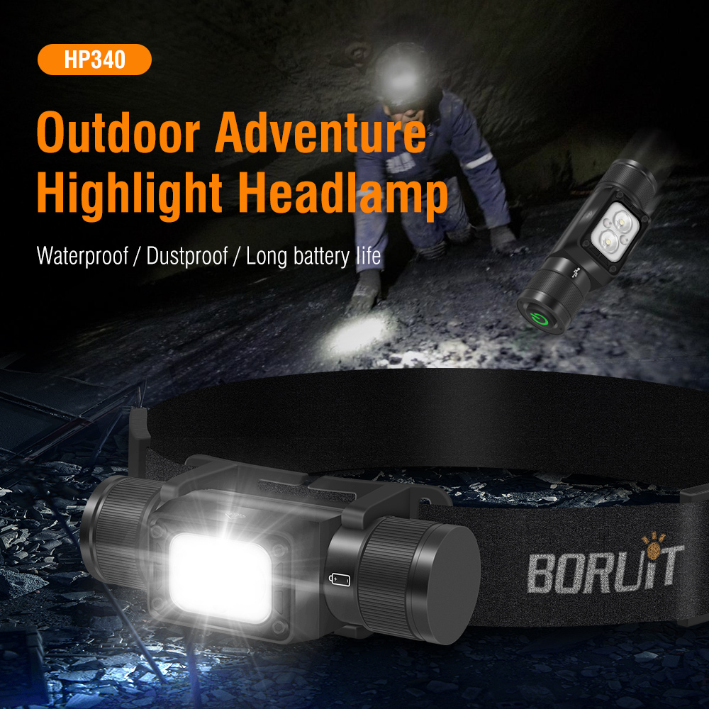 BORUiT HP340 Powerful LED Headlamp Type-C Rechargesble Headlight